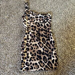 Sexy body con Leopard Print One-Shoulder mini Dress